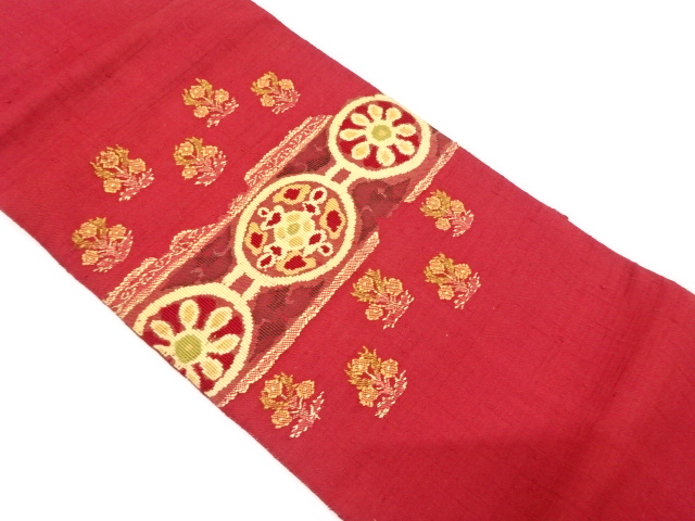 手織り紬　花に丸文様織り出し名古屋帯